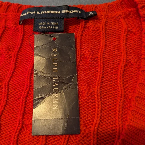 RALPH LAUREN SPORT Coral Pink Cable Knit V- Neck Sweater XL - Picture 7 of 8